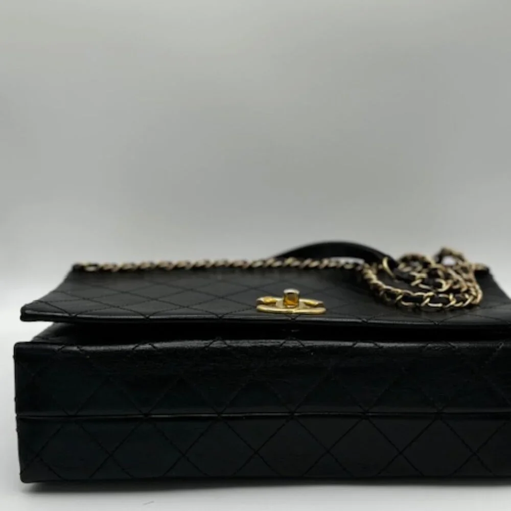 Chanel Chain Stitched Calfskin Flap Bag Medium Black Shoulder bag - Picture 6 of 17